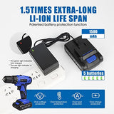 Jar-Owl 21V Cordless Drill, 350 in-lb Torque, 0-1350RMP Variable Speed, 10MM 3/8'' Keyless Chuck, 18+1 Clutch, 1.5Ah Li-Ion Battery & Charger for jar-owl