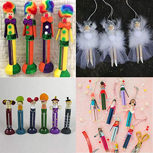 Winlyn 50 Sets Unfinished Wood Doll Pins Doll Clothespins Wooden Round Peg Wood Clothespins and Stands Craft Supplies for DIY Art Painting Projects Winlyn