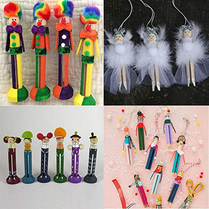 Winlyn 50 Sets Unfinished Wood Doll Pins Doll Clothespins Wooden Round Peg Wood Clothespins and Stands Craft Supplies for DIY Art Painting Projects