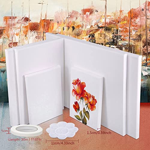 Skyouths Canvases for Painting, 40x30,30x20, 20x15, 8 Set Stretched White Canvas with Petal Paint Tray Palettes & Tape, Artist Canvases Frame Board Skyouths