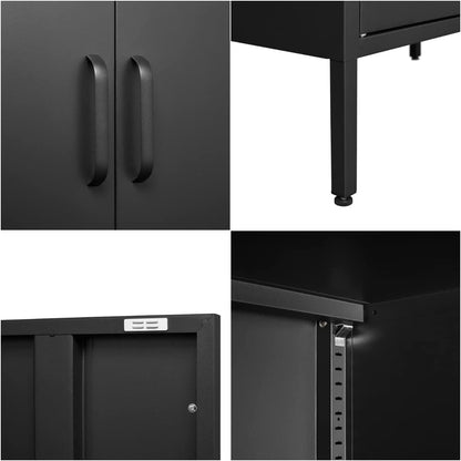 LUCYPAL Metal Accent Cabinet with 2 Doors,42''H Steel Storage Cabinet with Unique Handle,Metal Locker for Garage Home Use,Black