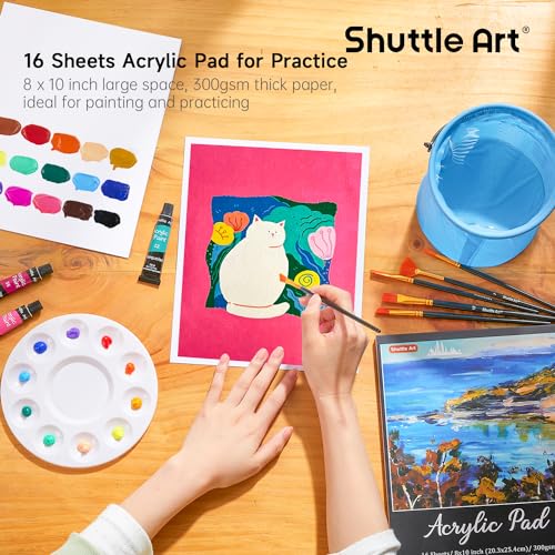 Shuttle Art 54 Pack Acrylic Paint Set, Acrylic Painting Set with 30 Colors Acrylic Paint, Wooden Easel, Painting Canvas, Paint Brushes, Palette, Art - WoodArtSupply