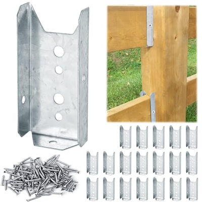 LukLoy 2x4 Brackets for Wood Rail, 20 Pack Fence Brackets Repair Kit Galvanized, Includes 140PCS 304 Stainless Steel Screws