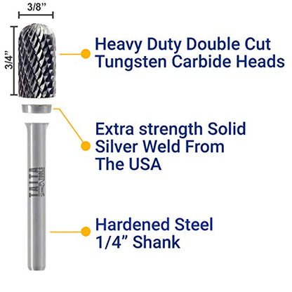 Carbide Burr 1/4" Shank, SC-3 Tungsten Double Cut Rotary Die Grinder Bits - Cutting Burrs for Milwaukee, Dewalt and Makita Die Grinder Accessories - - WoodArtSupply