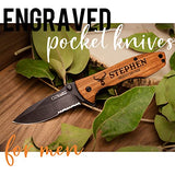 Gifts for Men, Personalized Engraved Oak Wood Pocket Knife - 36 Icons, 20 Stylish Font - Custom Knives Customization Mill