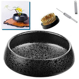 Japanese Ikebana Vase Kit, Flower Shallow Container Ceramics Flower Bowl Flower Arrangement Vase with 1.57inch Flower Frog and 2 in 1 Kenzan Needle Eggone
