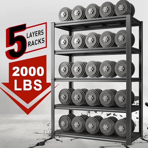 Raybee Garage Shelving Heavy Duty Storage Shelves 2000LBS Adjustable Garage Storage Shelves 5 Tier Metal Shelving Unit for Garage Heavy Duty Shelving Raybee