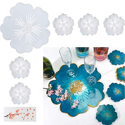 Resin Coaster Molds, Large Silicone Flower Shape Tray Coaster Resin Molds Kit for DIY Epoxy Resin Casting, Agate Coasters, Home Decor Making (6pcs)
