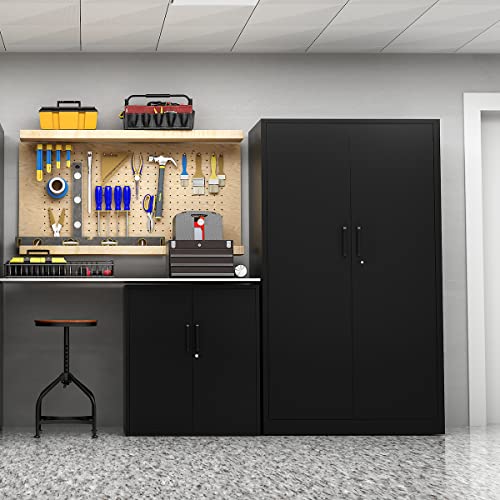 MIIIKO Metal Storage Cabinet with Locking Doors, Black Garage 5 Shelves, 18'' Deep Locker for Garage, Industrial, Commercial, Workshop and Basement MIIIKO
