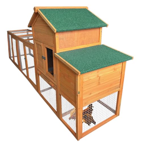 RUNVA 122''Chicken Coop with Nest Box - Poultry Cage with Removable Tray, Wooden Chicken Coop for 6 Chickens with Waterproof Roof & Ramp Play for RUNVA