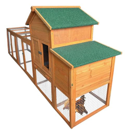 RUNVA 122''Chicken Coop with Nest Box - Poultry Cage with Removable Tray, Wooden Chicken Coop for 6 Chickens with Waterproof Roof & Ramp Play for - WoodArtSupply