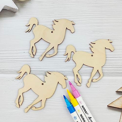 32 Pack Wood Horse & Horseshoe Cutouts Unfinished Wooden Horse & Horseshoe Hanging Ornaments DIY Cowboy Craft Gift Tags for Home Party Decoration