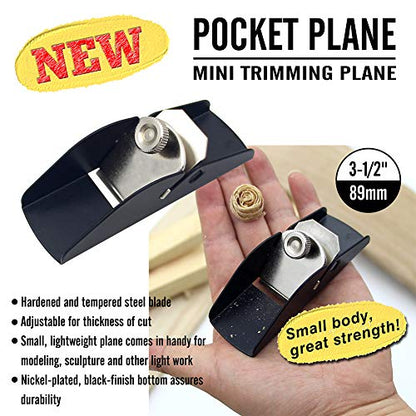 Mini Trimming Planer,DIY Model Making Tool Woodworking Pocket Plane Hand Adjustable for Trimming Projects.(Black,3.35 * 1.18 * 1.38inch) - WoodArtSupply