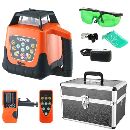 VEVOR Rotary Laser Level 2000ft,360 Degree Self Leveling Green Cross Line Laser,5 Rotation Speeds&4 Scanning Angles Adjustment,IP66 Waterproof Remote VEVOR