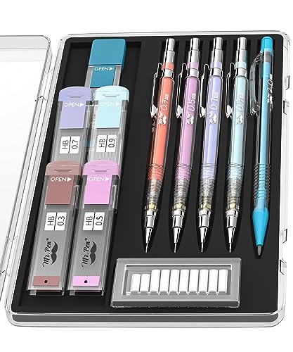 Mr. Pen- Pastel Mechanical Pencil Set with Black Lead and Eraser Refills, Clear Barrel, 0.3, 0.5, 0.7, 0.9, 2mm, Pastel Mechanical Pencils, Cute Mr. Pen