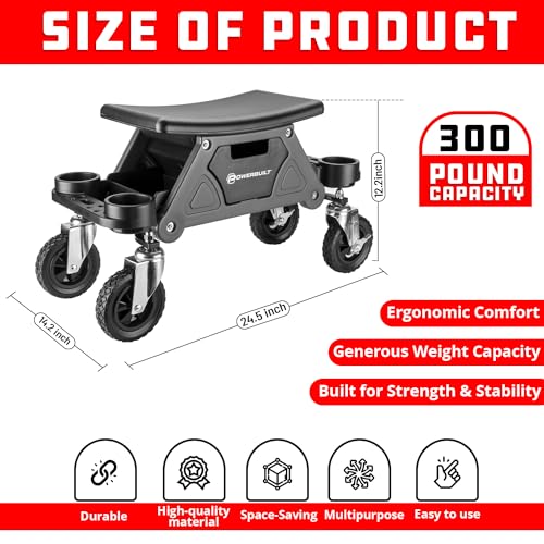 Powerbuilt Big Wheel Rolling Seat, Off-Road Series, Locked in Tool Trays, Heavy-Duty Wheels for Gravel and Rocks - Grey 642965ECE Powerbuilt