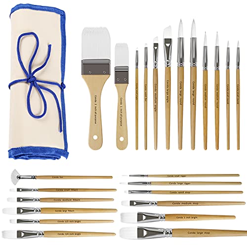 CONDA Paint Brushes Set of 24 Different Shapes Professional Painting Brushes for Oil, Acrylic Canvas and Watercolor Painting (White) - WoodArtSupply