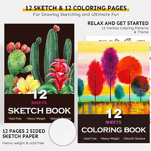 COOL BANK 180 Colored Pencils Set for Adult Coloring Books, Artist Pencils with Sketchbook, Coloring Book, Pencil Extenders, Eraser, Sharpener, Soft
