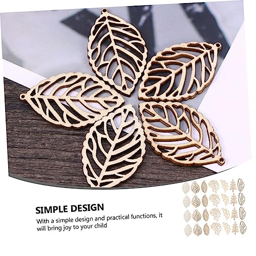 EXCEART 50pcs Christmas Stickers Leaves Wooden Cutouts Plain Wooden Leaf Slices Thanksgiving Fay DIY Crafts Unfinished Christmas Ornaments DIY Wood EXCEART