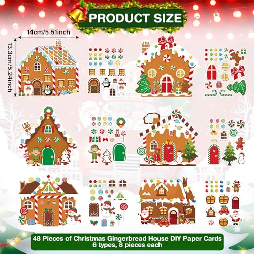 Pasimy 48 Pcs Christmas Crafts Kits for Kids Christmas Gingerbread House Crafts DIY Christmas Tree Ornament Kit Make Your Own Gingerbread House Craft Pasimy