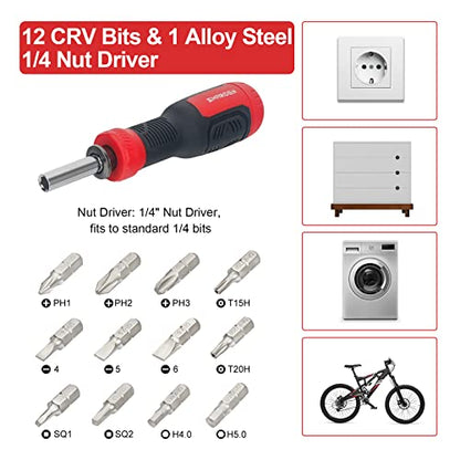 SHARDEN Multi Screwdriver 13-in-1 Screw Driver Adjustable Screwdriver Set Multitool All in One with Torx Security, Flat Head, Phillips, Hex, Square - WoodArtSupply