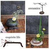 WANDIC Flower Arrangement Vase Kit, Black Pebble Ceramic Planter Pot with 4cm Kenzan Flower Frog Pottery Floral Arranging Pin Needle Holder for Desk WANDIC