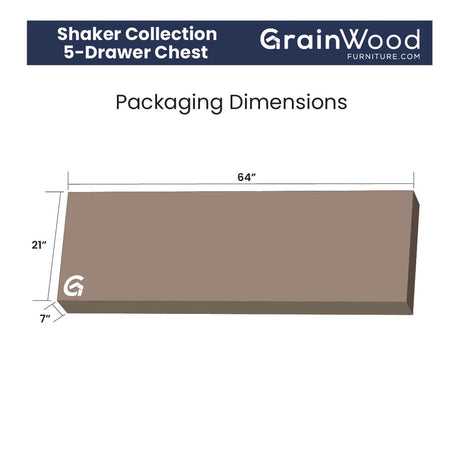 Grain Wood Furniture Shaker 5-Drawer Chest, Walnut Grain Wood Furniture
