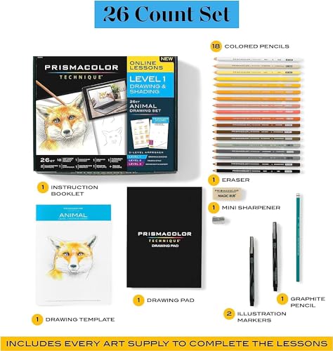 Prismacolor Technique Digital Art Lesson, Animal Drawing Set, Level 1 How to Draw Animals with Colored Pencils, Graphite Pencils, Fox Drawing Lesson, Prismacolor