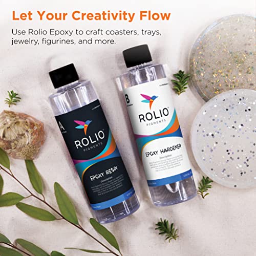 Epoxy Resin and Hardener 16 oz Kit, Crystal Clear, Glossy, UV Resistant, for DIY Art Crafts, Jewelry, Cast Coating Wood, Easy Cast Resin, Molds with Rolio