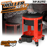 M-AUTO Rolling Workshop Mechanic Stool Creeper Seats with Tool Storage Drawers and Can Holders, 300LbS Garage Rolling Toolbox Stool with Wheels, Work M-AUTO