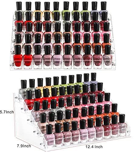 Cq acrylic Clear Nail Polish Organizers And Storage,5 Layer Nail Polish Rack Tabletop Display Stand Holds Up to 45 Bottles, Acrylic 5 Tier Essential