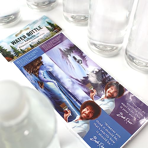 Bob Ross Water Bottle Labels (Set of 16) Unique Quotes & Paintings, Birthday Party Supplies, Waterproof Bottle Wraps Prime Party