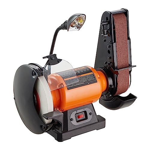 VEVOR 8 Inch Bench Grinder with 2 x28 Inch Belt Sander Combo, Bench Grinder Sander with 2.5A Induction Motor for Metalworking Sharpening Grinding - WoodArtSupply