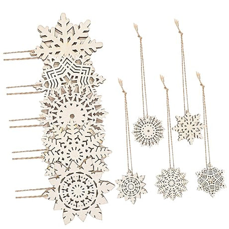 SEWOART 10pcs Christmas Wood Decoration Xmas Wood Chips Snowflake Wood Chips Unfinished Wooden Snowflake Christmas Craft Embellishments Xmas Gift SEWOART