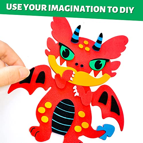 VKPI 4 Pieces EVA Foam Art Crafts Gift Kit, Creative Make Your Own Dragon, Cartoon Foam Paper Craft Projects for Kids Ages 4+ Toddler, Preschool VKPI