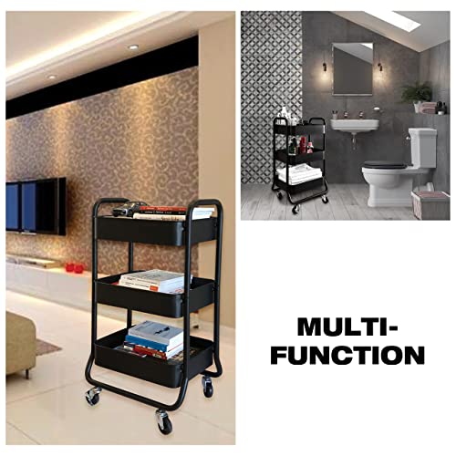 HOMESTEAD 3-Tier Rolling Cart - Heavy Duty Metal Rolling Cart, Lockable Casters, Multifunctional Storage Shelves - Great for Kitchen, Office, HOMESTEAD