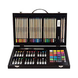KINGART Mixed Media Art Set, Wood Case, Watercolor Cakes, Oil Pastels, Colored Pencils, Paint Brushes, Sanding Block, Eraser, Sharpener, Sketching, KINGART