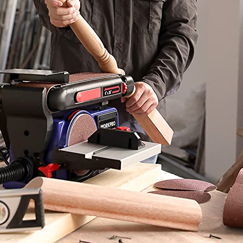 WORKPRO Belt Disc Sander, 4 in. x 36 in. Belt & 6 in. Disc Sander with 6pcs Sandpapers, Cast Iron Base for Sanding Woodworking, DIY Decoration WORKPRO