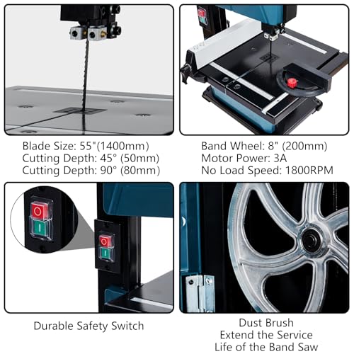 8 Inch Band Saw, Garvee 0-45 Tilting Range, 3A & 1800RPM Pure Copper Motor Bandsaw, Benchtop Band Saw with Fence and Miter Gauge, for Woodworking - WoodArtSupply