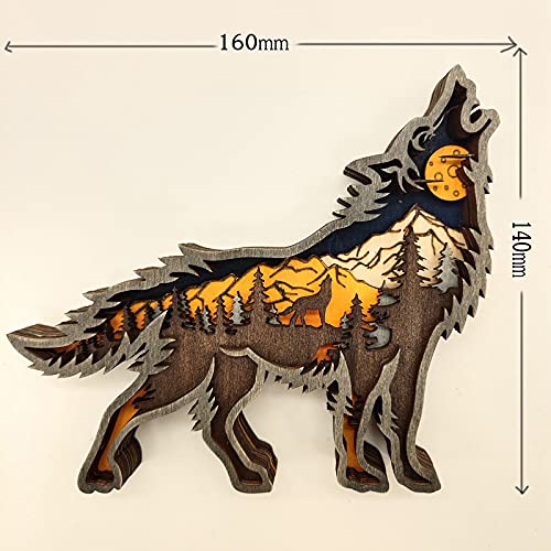 Hovico Creative Wolf Decoration Wolf Statue Desktop Decoration Lights, Wooden Animals Crafts,Christmas Decoration - WoodArtSupply