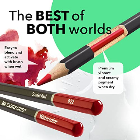 Castle Art Supplies 72 Watercolor Pencils Zip-Up Set for Adult Artists | Quality Colored Cores Vivid Colors to Create Beautiful Blended Effects with Castle Art Supplies