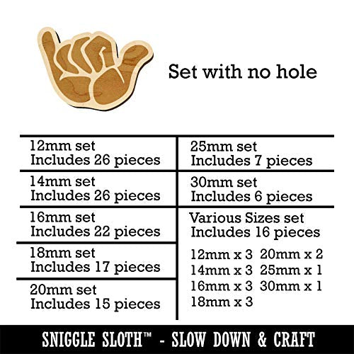 Shaka Hang Loose Surfer Sign Mini Wood Shape Charms Jewelry DIY Craft - 12mm (26pcs) - No Hole Sniggle Sloth