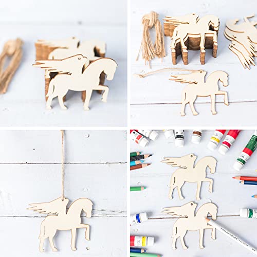 Horse Wooden Blank Pegasus Wood with Twines Art Unfinished Ornaments for Christmas Wedding Birthday Party Thanksgiving Day Decoration 20Pcs. Zontween