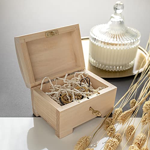 Creative Deco Small Wooden Jewelry Box | Lockable Storage Box with Lock & Key | 4.17 x 2.95 x 2.95 in | Plain, Unpainted & Unfinished | Keepsake Creative Deco