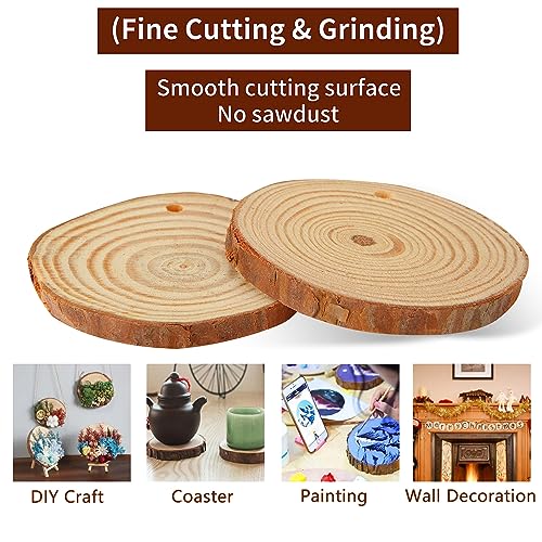 Acrux7 100 PCS Natural Wood Slices for Painting, 2.4-2.8 Inch Unfinished Wood Slices Predrilled with Hole, Round Wooden Slices for DIY Crafts, Arts, Acrux7