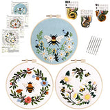 Lukinbox Embroidery Starter Kit for Beginners, 3 Sets Cross Stitch Kits for Adults, Include Embroidery Clothes with Cute Bees and Flowers Patterns, 1 Lukinbox