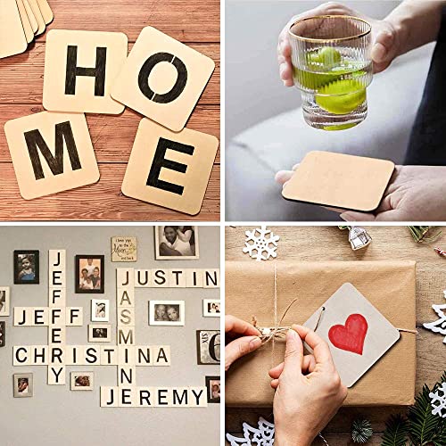 WLIANG 50 Pcs 3 X 3 Inch Unfinished Wood Squares, Natural Blank Wooden Square Cutouts Wood Slices for DIY Crafts Painting, Coasters Engraving, WLIANG
