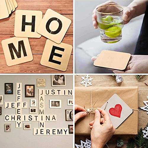 WLIANG 50 Pcs 3 X 3 Inch Unfinished Wood Squares, Natural Blank Wooden Square Cutouts Wood Slices for DIY Crafts Painting, Coasters Engraving,