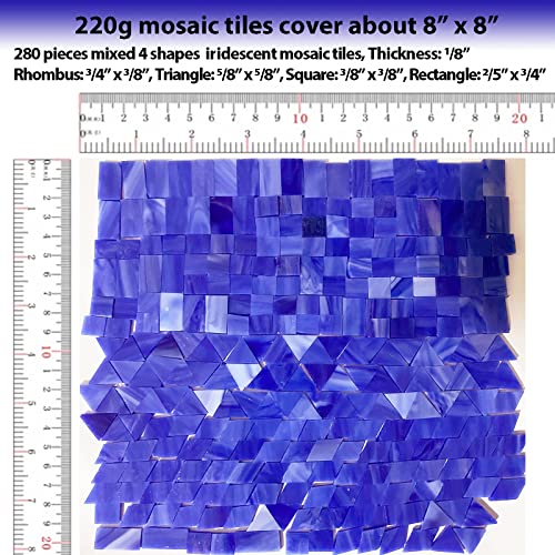 KALUCION Magic Iridescent Blue Stained Glass Mosaic Tiles, 280 Pieces Mixed 4 Shapes Tiffany Stained Glass Kit Mosaic Glass Pieces for Crafts - WoodArtSupply