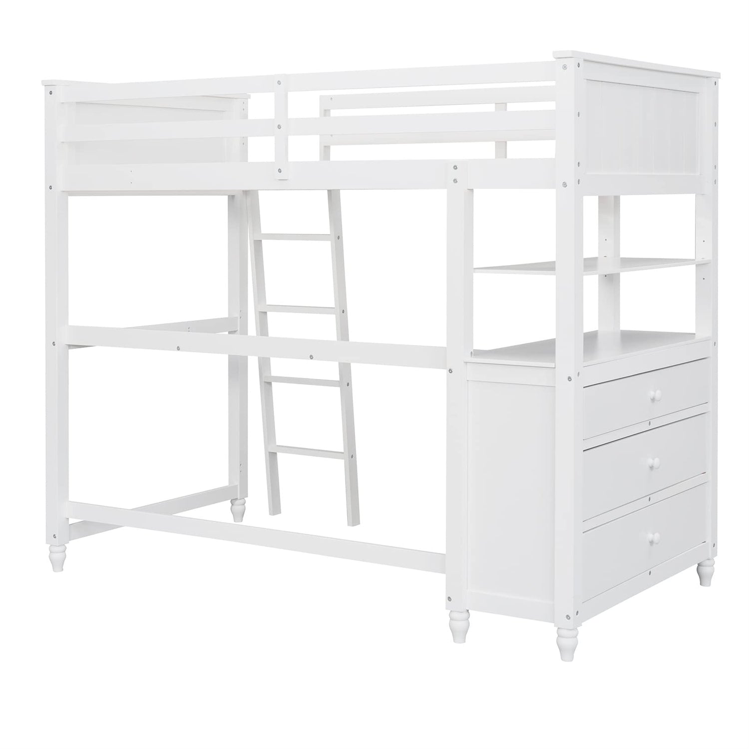 Stylish White Twin Loft Bed with Integrated Desk and Storage for Kids and Teens Bellemave